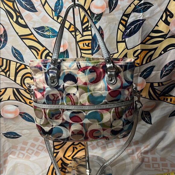 Coach Poppy Ikat Signature C Glam Multicolor Foldover Crossbody bag # 19873 - Picture 5 of 14